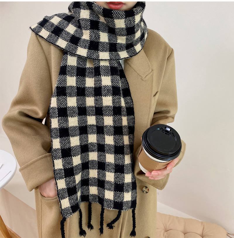 Plaid Tassel Autumn And Winter Knitted Warm Scarf display picture 6