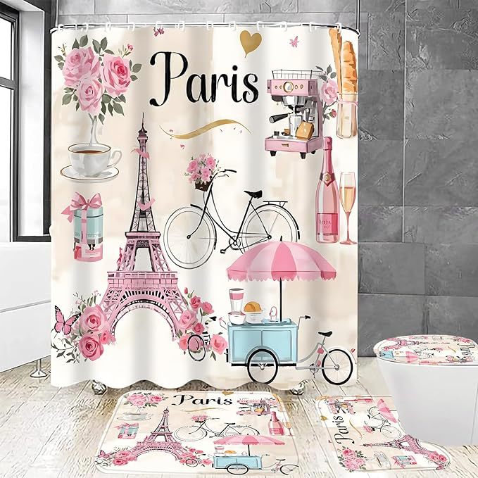 Juego de Cortina de Baño Estampada de Poliéster Resistente a la Humedad, Impreso para Baño image 1