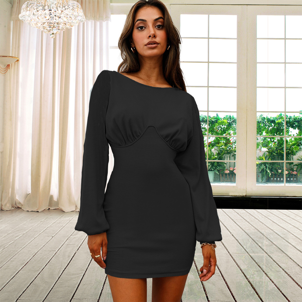 women s knitted long-sleeved ribbed slim dress nihaostyles clothing wholesale NSHYG76285