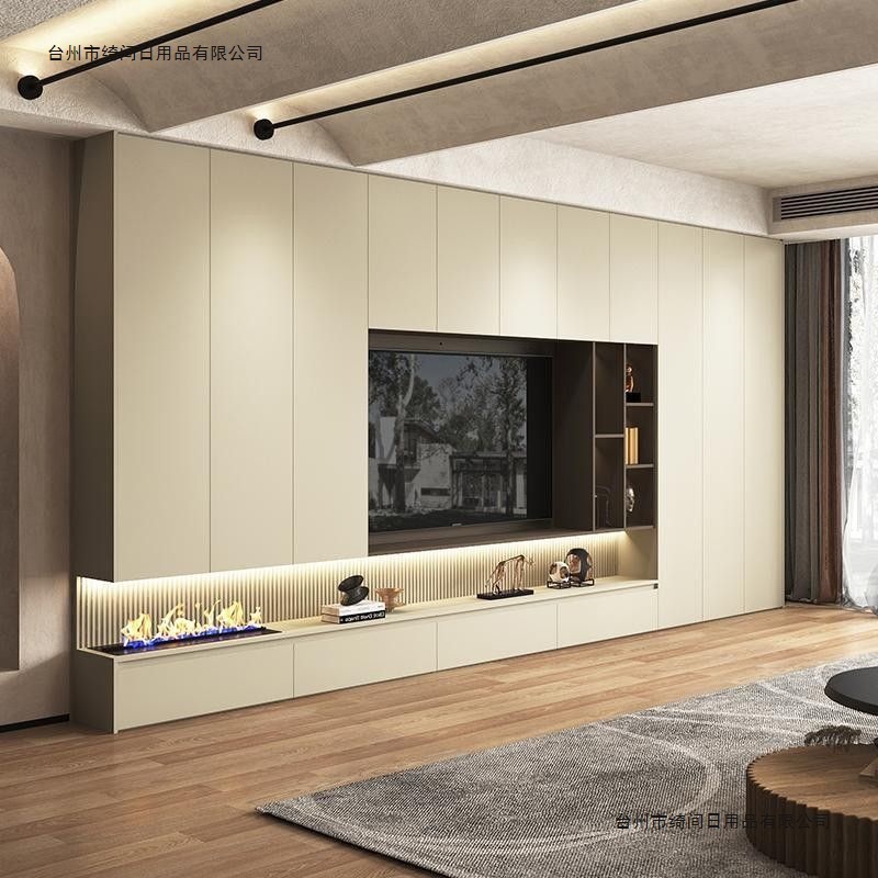 Italian Minimalist Tv Cabinet Storage Cabinet Integrated Background Wall Cabinet Living Room Full Wall to Top Wall Cabinet Solid Wood