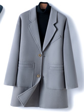 黑色无腰带韩版纯色羊毛西装领宽松型气质通勤男式毛呢外套大衣男