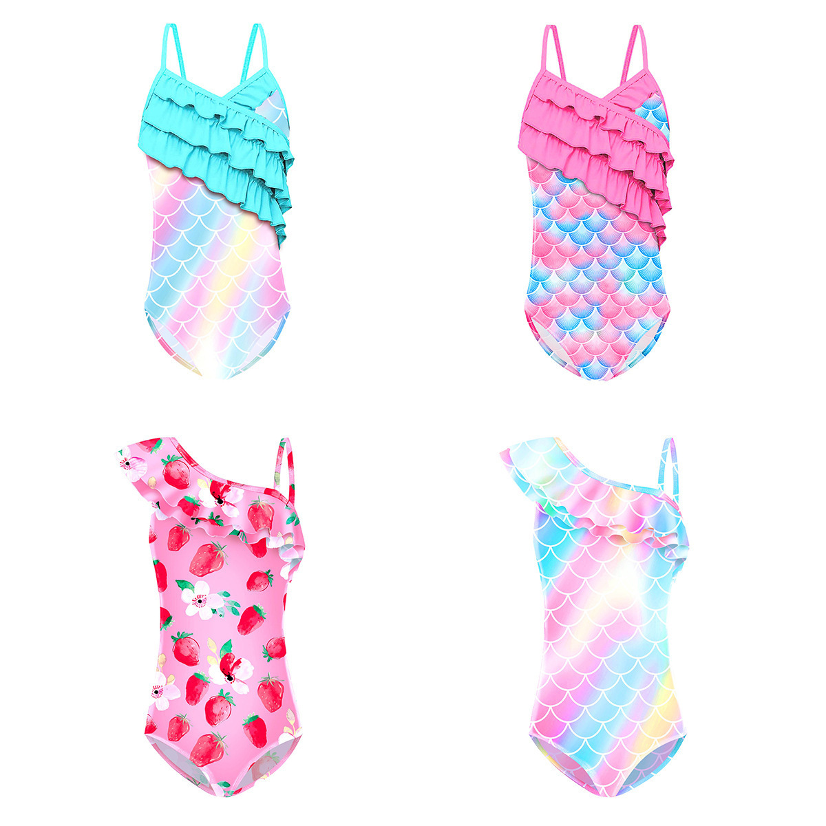 Cross-Border Children's Swimsuit Girls Summer Baby New Mermaid One-Piece Girl Small, Medium and Large Children's Sun Protection Swimsuit