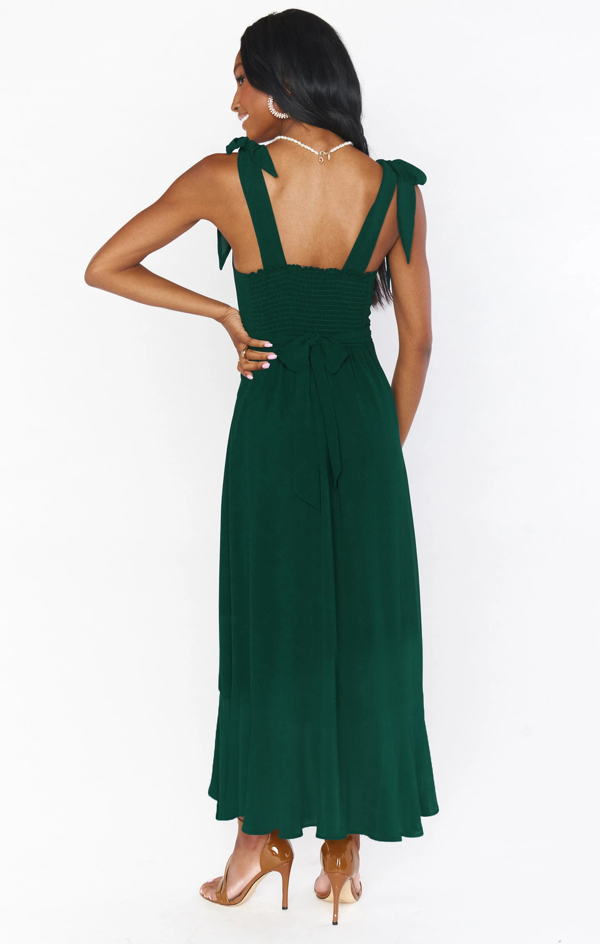 sling backless slim lace-up slit solid color dress NSMID131697