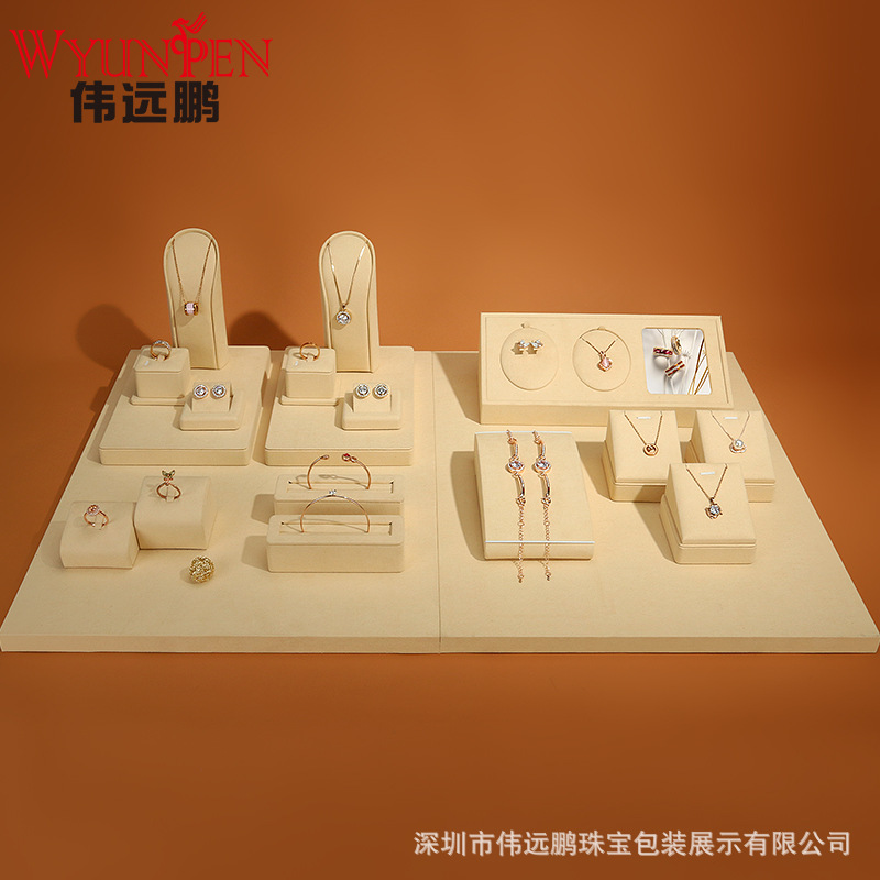New jewelry display props beige silver jewelry necklace earrings display stand set display jewelry table