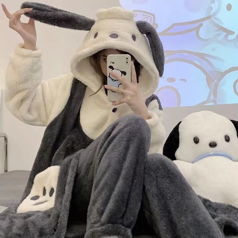 Pato Donald camisón pijamas de manga larga otoño y el invierno femenino Yugui perro coral terciopelo engrosada traje fresa oso