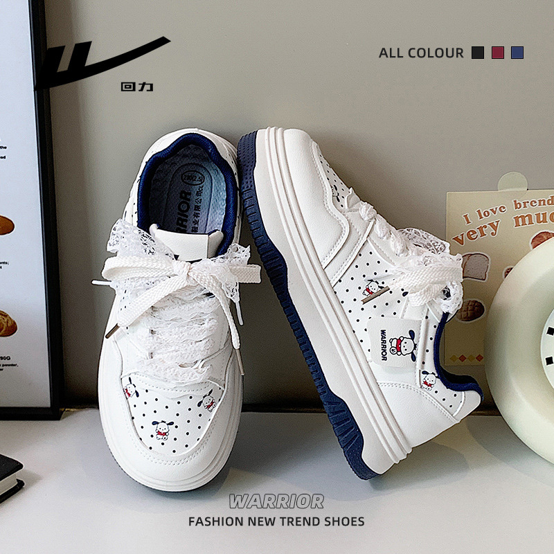 双系带可爱低帮休闲板鞋回力厚底小狗蕾丝学校鞋高中生精致女鞋子