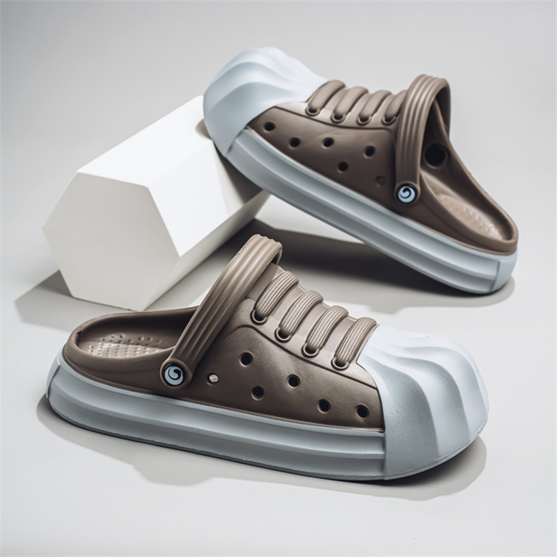 Zapatos con agujeros, ropa exterior antideslizante y transpirable de verano para hombres, zapatillas deportivas Baotou, sandalias de playa para jóvenes de doble uso para conducir