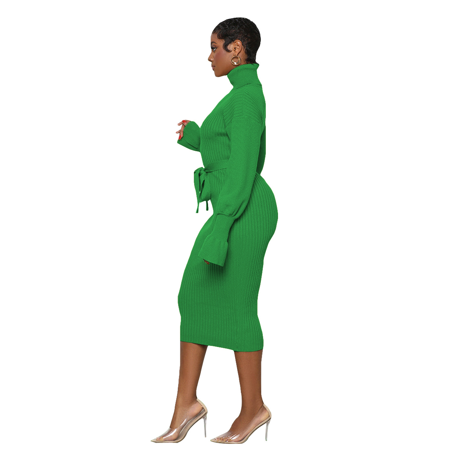 Women's Clothing solid color high collar knitted strap dress_voghion.com