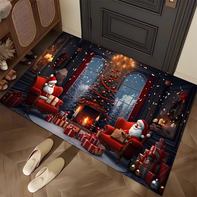 Amazon サンタクロース フロアマット 耐摩耗性と汚れに強いフロアマット 玄関ドアマット クリスマスホリデーデコレーションフロアマット|undefined