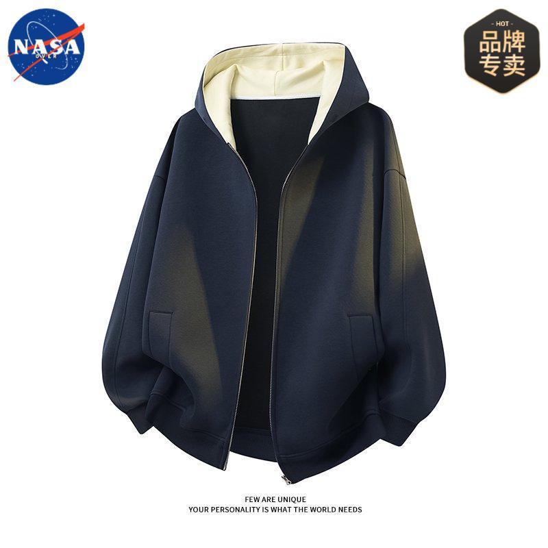 NASA品牌高级感休闲连帽卫衣男秋季新款情侣运动宽松长袖开衫外套|undefined