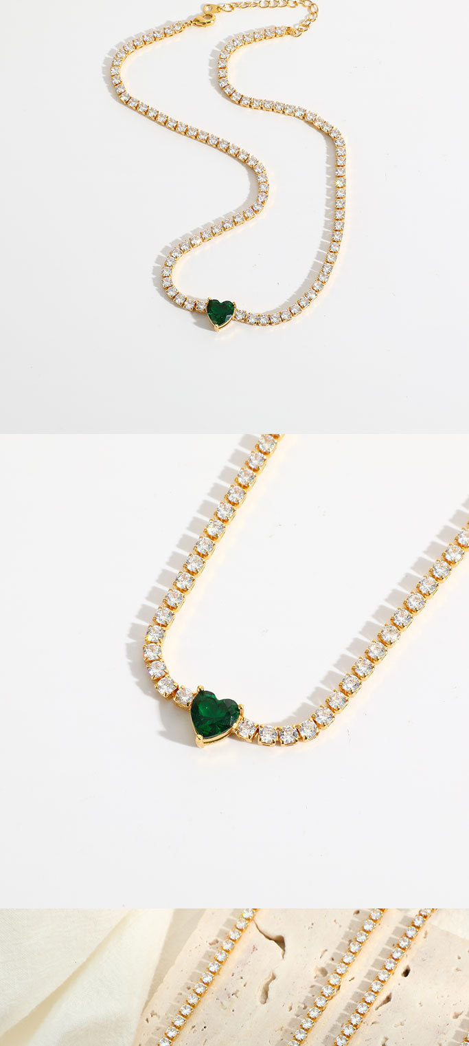 New diamond brass plated 14k real gold heart-shaped zircon copper necklace