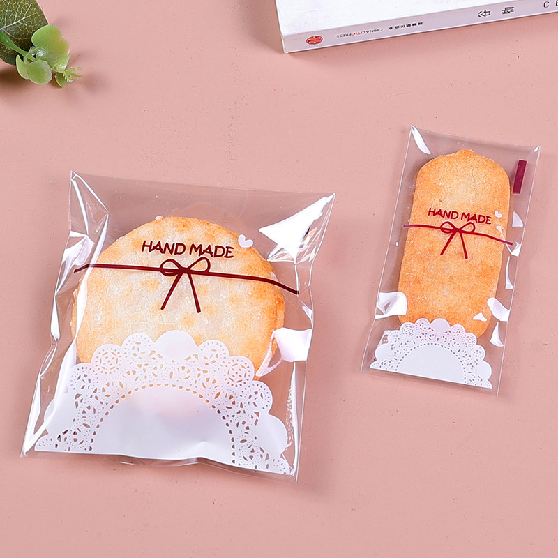 Encaje arco macaron auto-Sellado bolsa de embalaje copo de nieve de plástico crujiente turrón galleta embalaje de regalo multi-tamaño