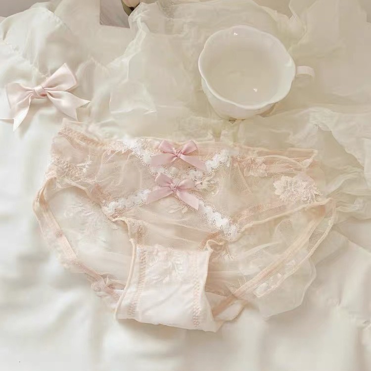 Península de flores ~ Bragas de encaje dulce para niñas 10A entrepierna de algodón antibacteriano sexy puro deseo pantalones finos para mujer image 1