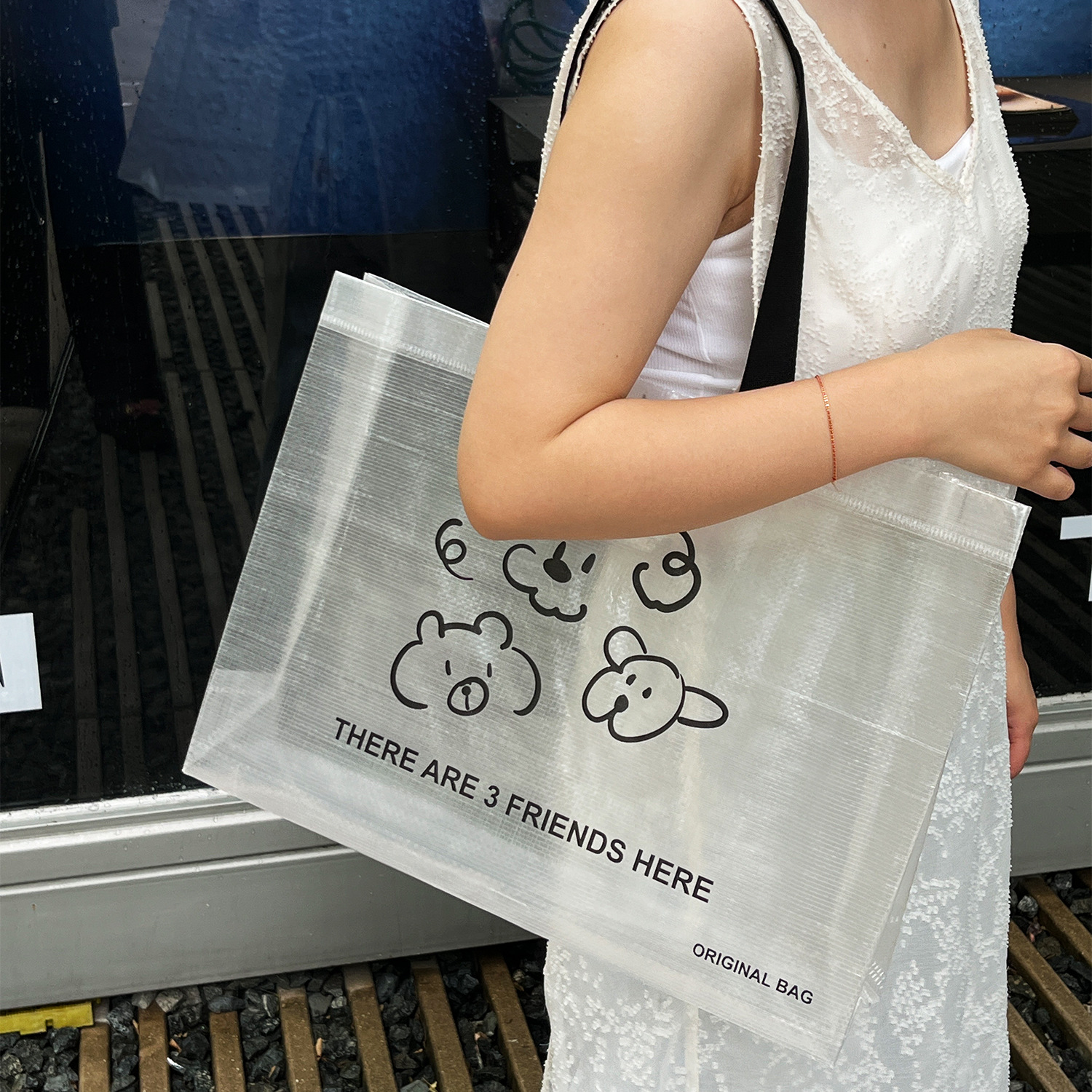 卡通透明编织袋服装店用衣服购物包装带女装礼品打包手提袋子批发