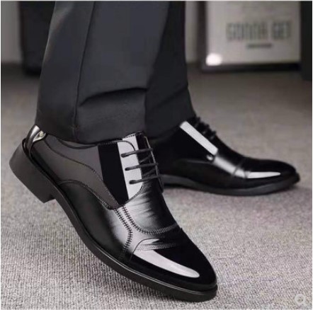 Zapatos de cuero de los hombres de la ropa formal de los hombres señaló negro británico de negocios jóvenes altura creciente zapatos casuales transpirable suave entrega de una sola pieza image 3