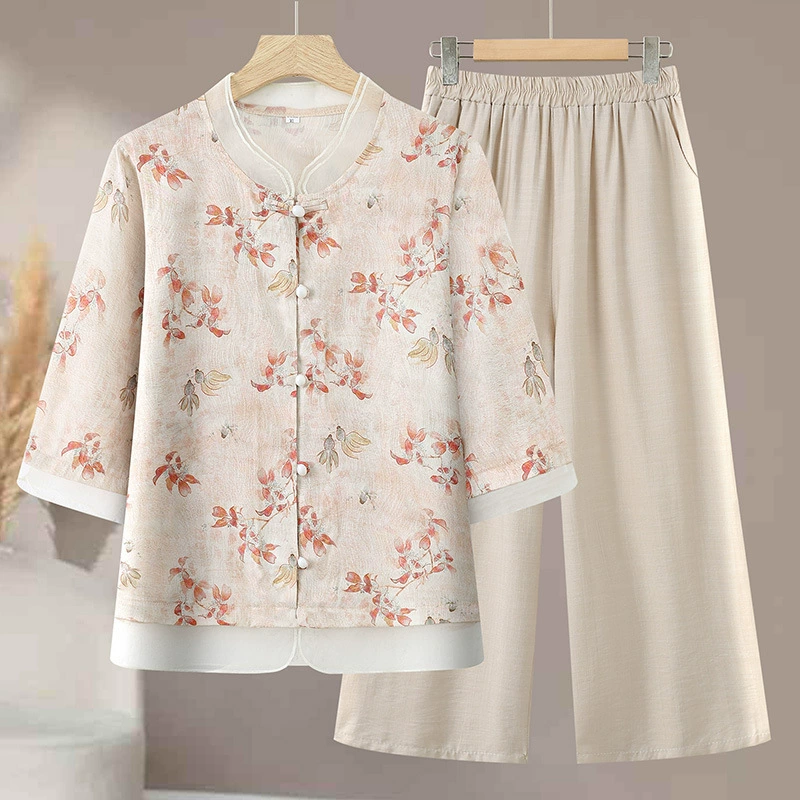 Мама средних лет летнее платье национальный стиль набор из двух частей 2025 новая иностранная одежда для женщин среднего и пожилого возраста костюм ко Дню матери