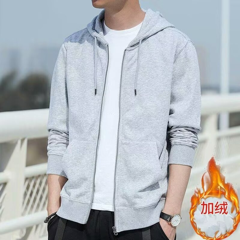 Autumn and Winter Hong Kong Style Sweater Men's Hooded Cardigan Korean Fashionable Student Fleece Jacket Loose Sports Class Clothes for Women