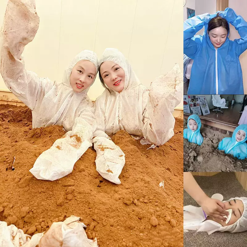 一次性酵素服装沙疗服连体服加厚连脚防护服一次性连体全身无纺布
