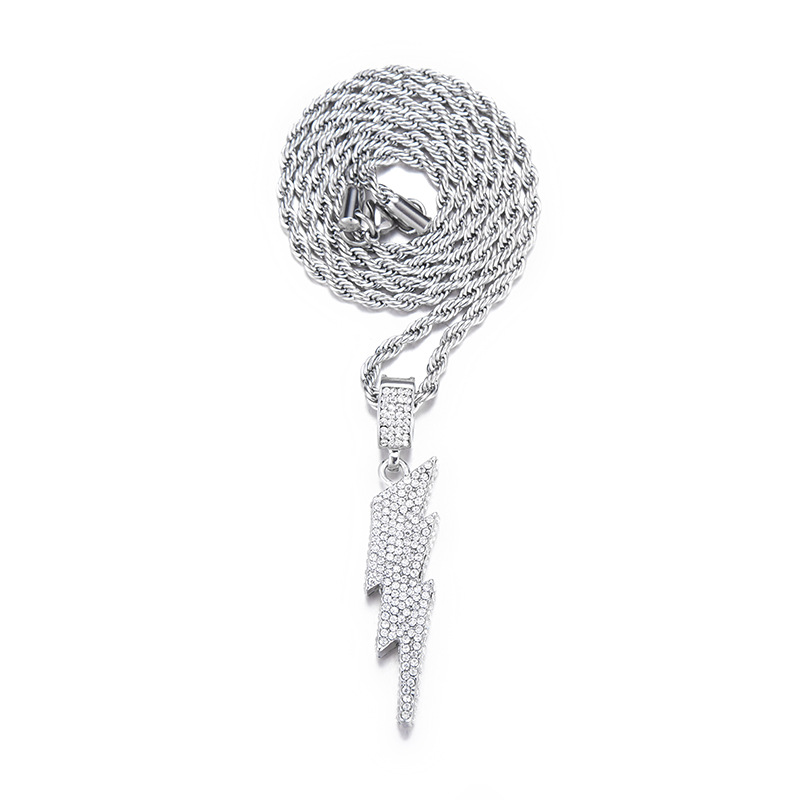 Lightning Pendant Necklace Diamond Hip Hop Style Jewelry_voghion.com