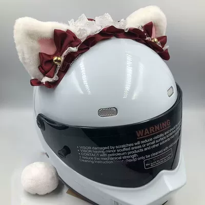 Accessory for Motorcycles, Electric Motosiklet dəbilqələri - white-ear-red-silk-lolita-hair-band-tail