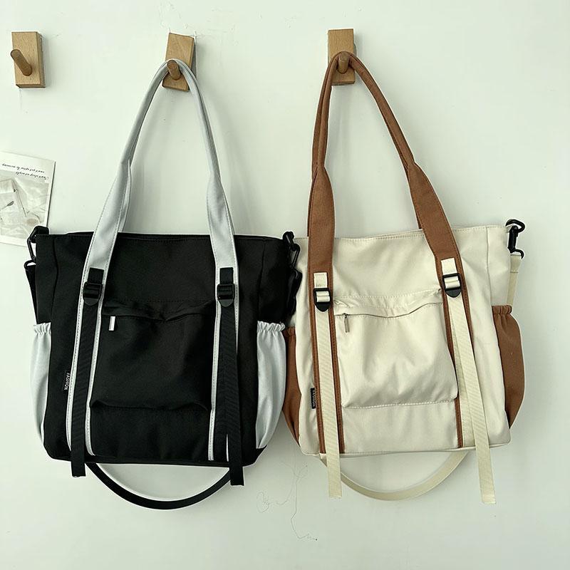 Forensen canvas tote dames grote gezichten, contrasterende kleuren, studenten, schooltassen en diagonale kruistassen zijn_voghion.com