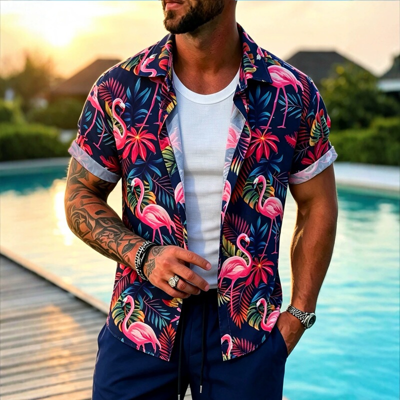 Hawaiian Beach Shirt for Men, Resort Style Floral Shirt, 2026 Summer New Casual Short Sleeve Top for Men Hawaiian Beach Shirt for Men, Resort Style Floral Shirt, 2026 Summer New Casual Short Sleeve Top for Men