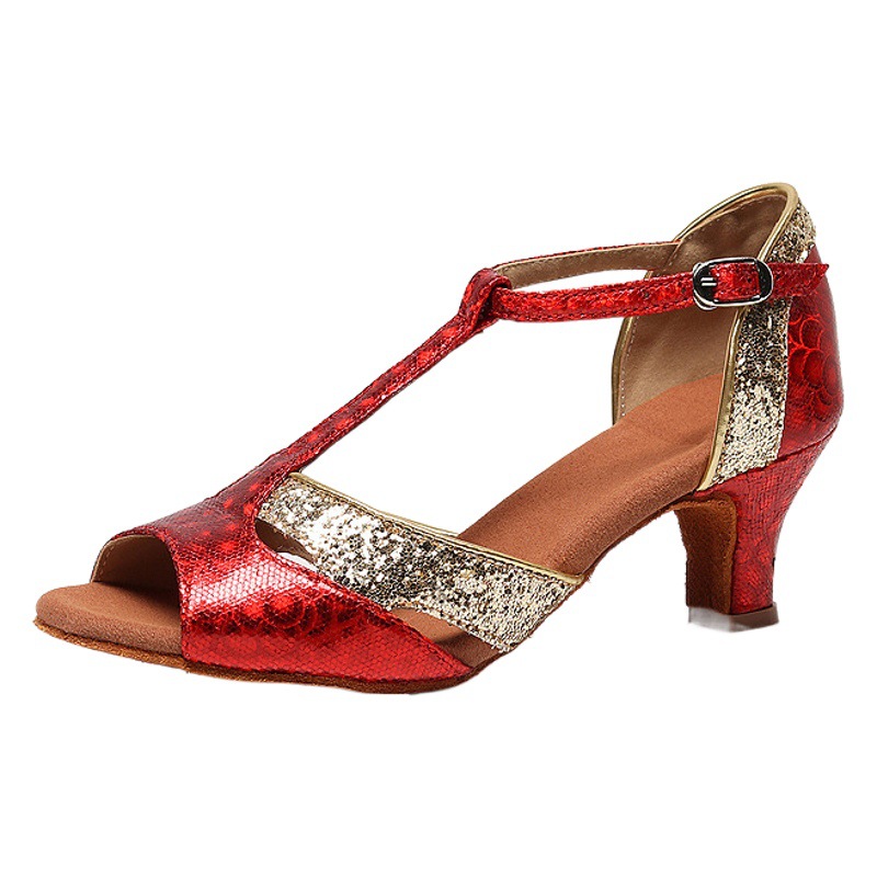 Adultos zapatos de baile latino sandalias de las mujeres de fondo suave zapatos de baile de salón tacón medio cuatro estaciones zapatos de baile fábrica venta directa al por mayor