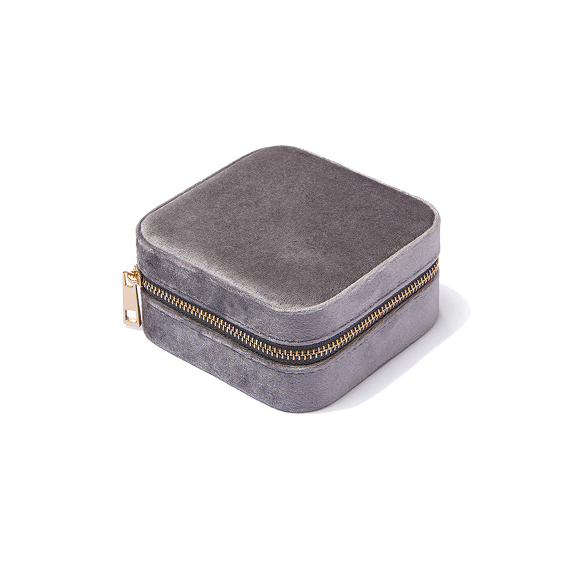 En stock pequeño portátil de una sola capa de franela de cremallera caja de joyería de viaje collar anillo caja de almacenamiento bolsa de joyería