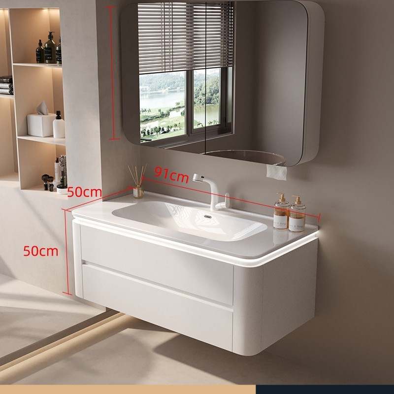 丸みを帯びた浴室キャビネット、セラミック一体型洗面台、洗面台トップ、トイレ洗面台、洗面台キャビネットセット、無垢材浴室キャビネット|undefined