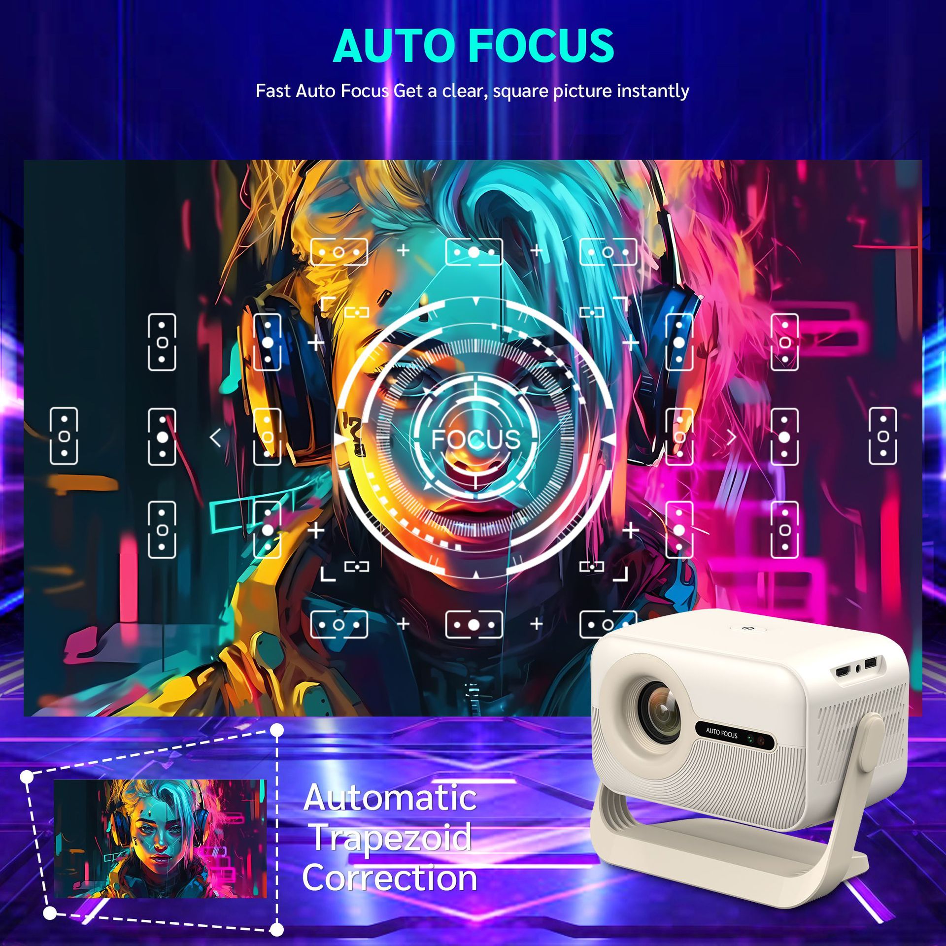 1080P Auto Focus Portable Smart Projector Android Home Theater Cross-border Best-selling High Definition 400 Lumens