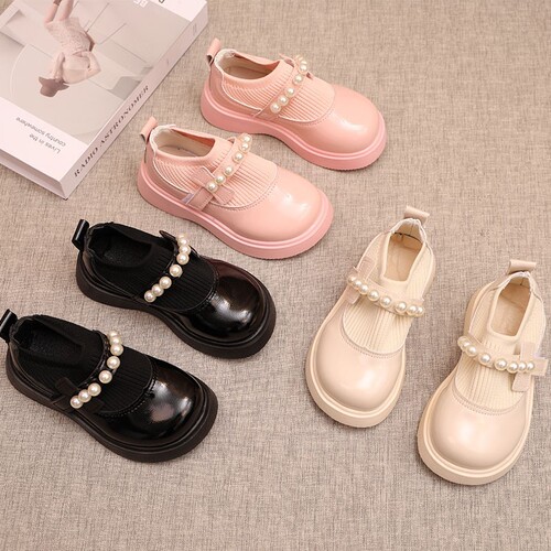 Children's Leather Shoes 2025 Spring and Autumn Kids Shoes Korean Version Pearl Bowknot Princess Shoes Fashion Compatibl... Children's Slip-on Shoes