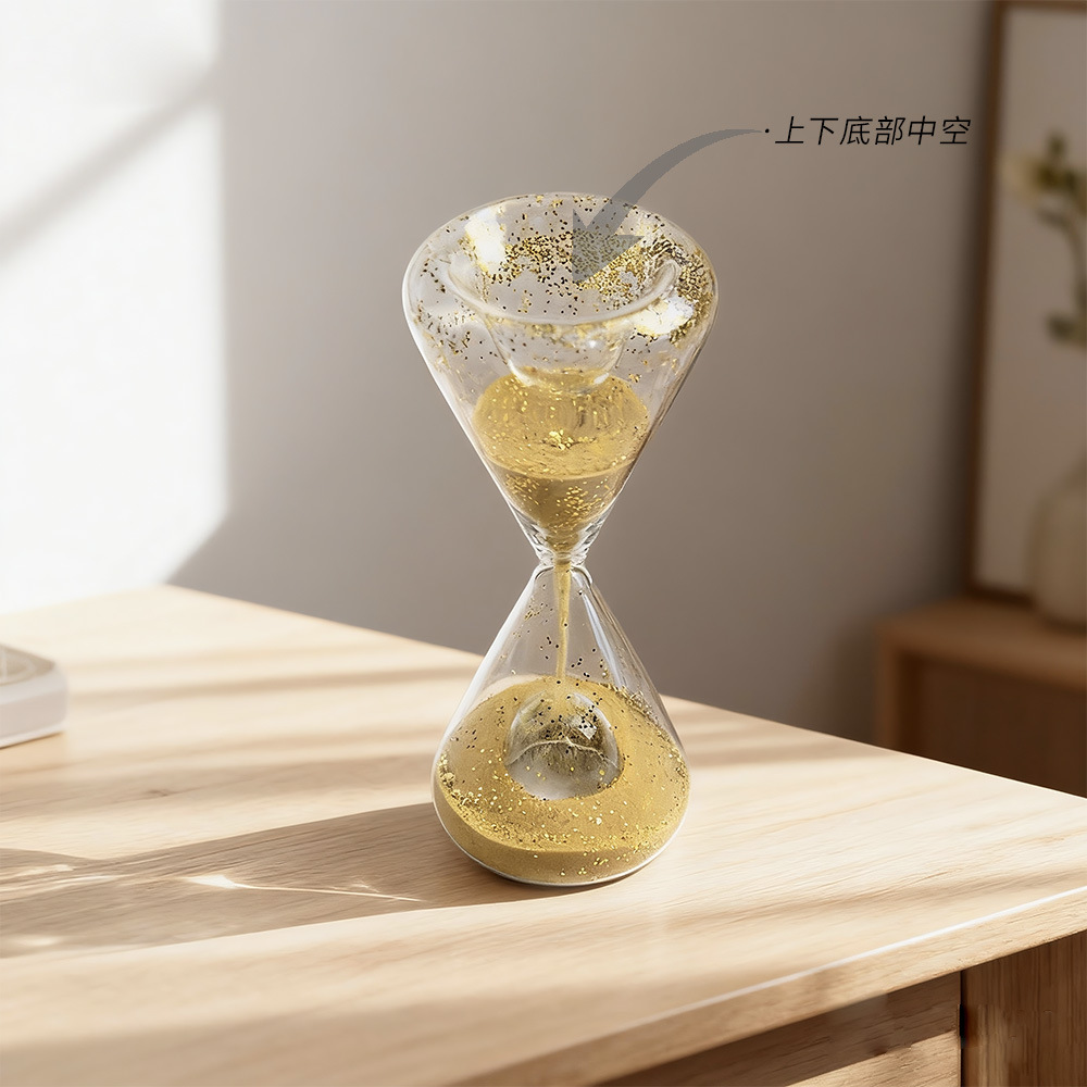 Creativo cónico dorado sequin de vidrio reloj de arena temporizador adornos para el hogar decoración de escritorio regalo artesanía de vidrio