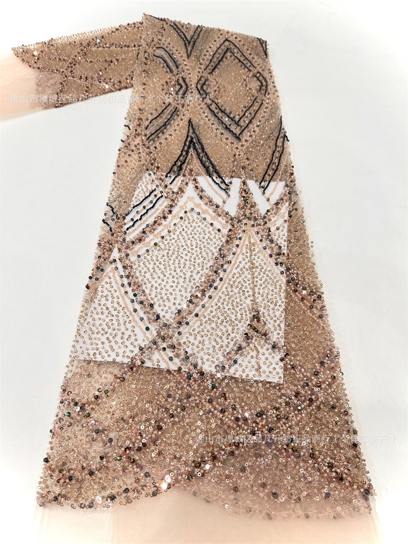 Industria pesada Gaoding vestido de boda tela bordada encaje tubo bordado tela de moda tela de malla sequilla en stock