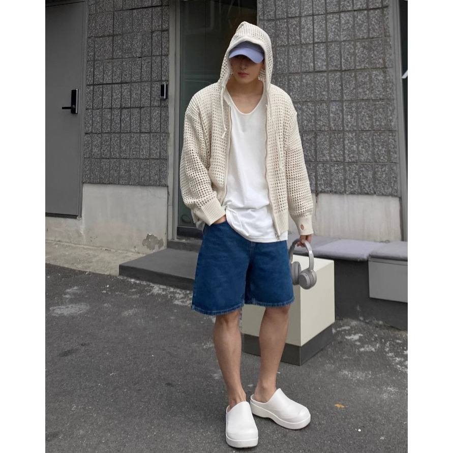 Chaqueta de suéter de punto hueco con capucha, ropa de protección solar transpirable de seda de hielo de verano para hombres, ocio, marea salvaje, comercio exterior transfronterizo al por mayor image 3