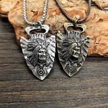 跨境复古做旧黄铜印第安人头像吊坠 潮流个性民族朋克风挂坠