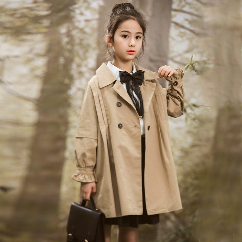 女童外套2024年春裝新款洋氣韓版中大童春秋款女孩中長款兒童風衣