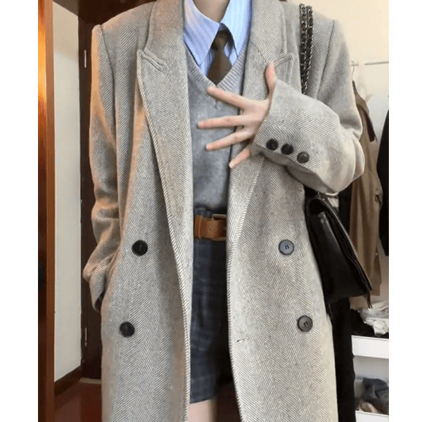 Winter Thickeneded Woolen Outwear for Women 2025 New Korean Style Small High-End Preppy Style Right Shoulder Woolen Outwear