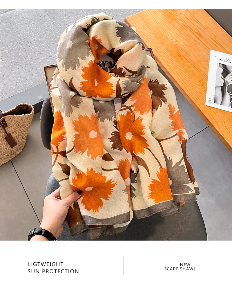 120g Weight Silk Scarf Classification Travel Occasion cotton and linen Material Flower Pattern Summer, Spring Season Women's Gender Printing Design Elegant, Sweet Style Women's Elegant Sweet Flower Cotton And Linen Printing Silk Scarf 8