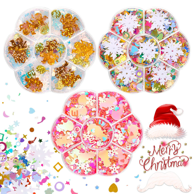 Amazon Christmas nail art sequins snowflake Christmas tree glitter beads Nail Polish glue handmade nail art jewelry wholesale