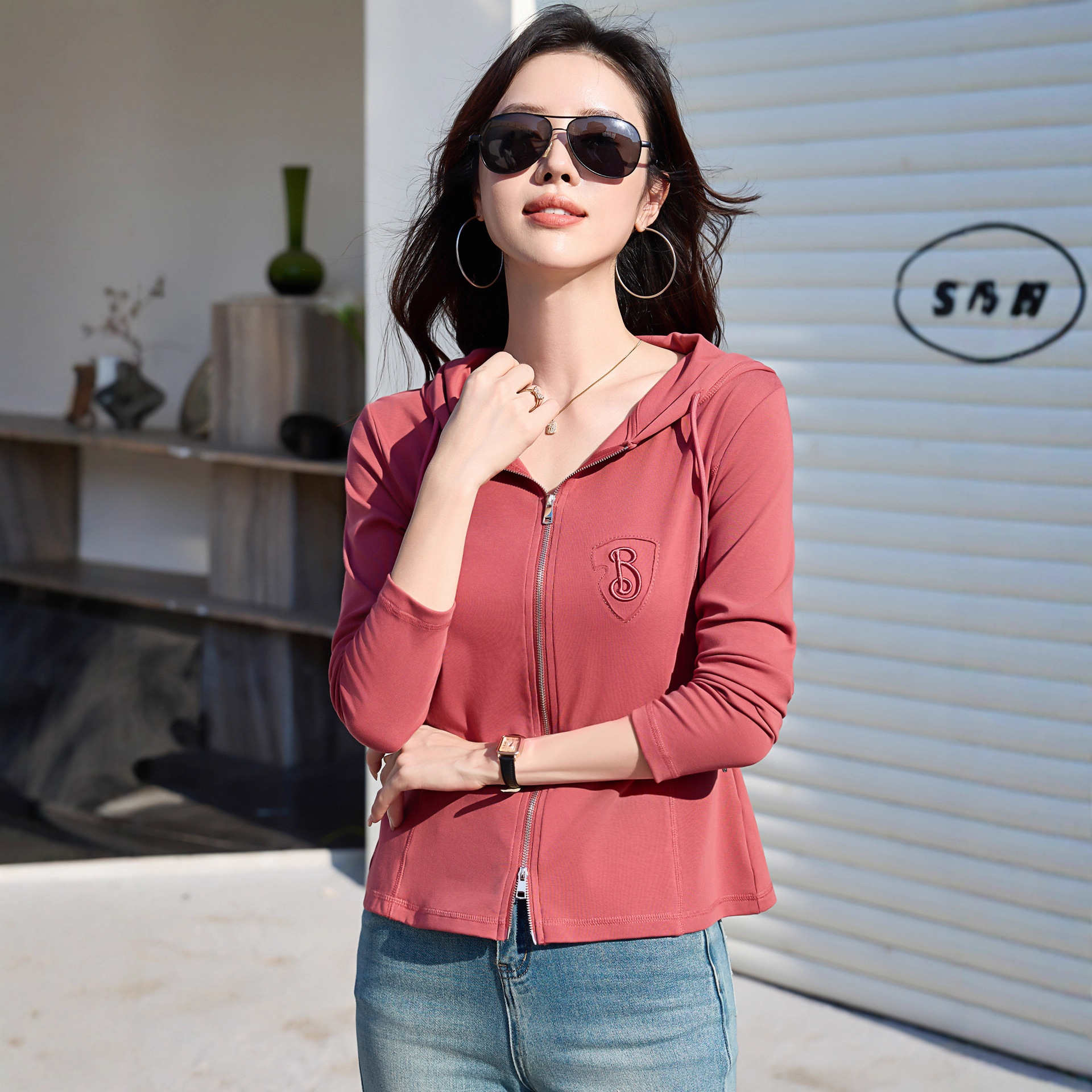 2026 Spring and Autumn Women's Korean Style Hooded Cardigan Sweatshirt Loose Slimming Versatile Casual T-Shirt Trend 320