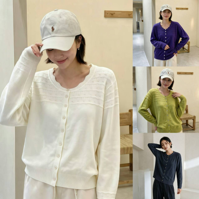 Plus Size Women's Fresh and Simple Solid Color Lace Collar Knitted Cardigan Autumn Loose Versatile Gentle Style Sweater 032663