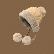 钩织毛绒帽甜美同款男女兔毛保暖针织帽猫耳韩国款韩版感加绒护耳