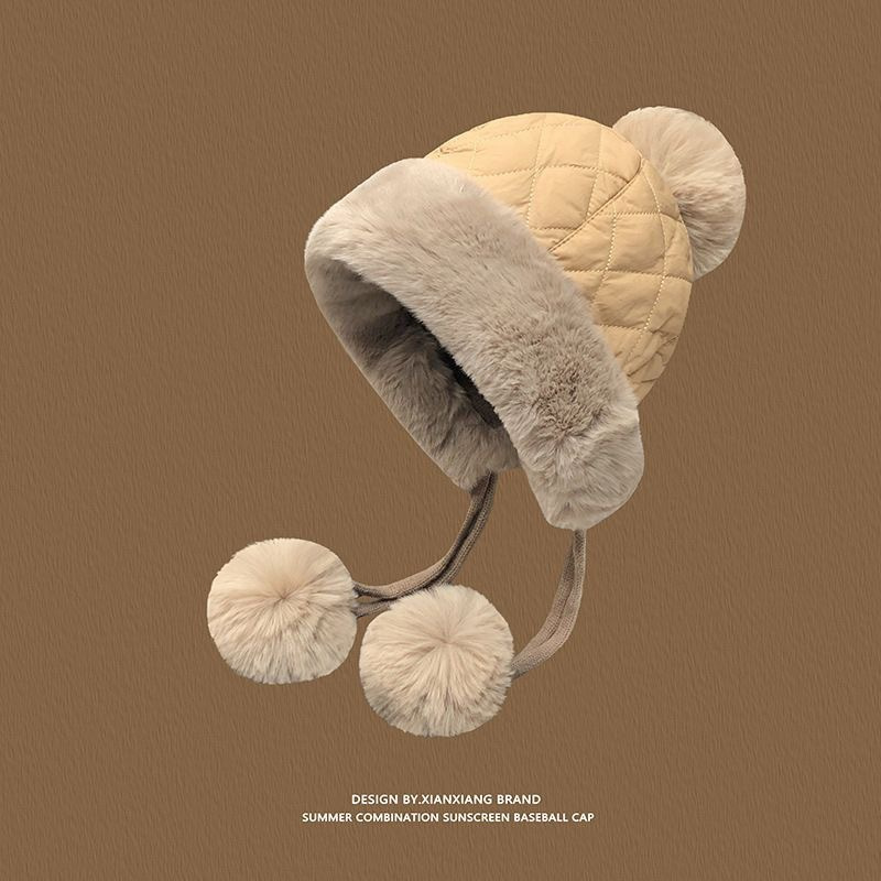 钩织毛绒帽甜美同款男女兔毛保暖针织帽猫耳韩国款韩版感加绒护耳