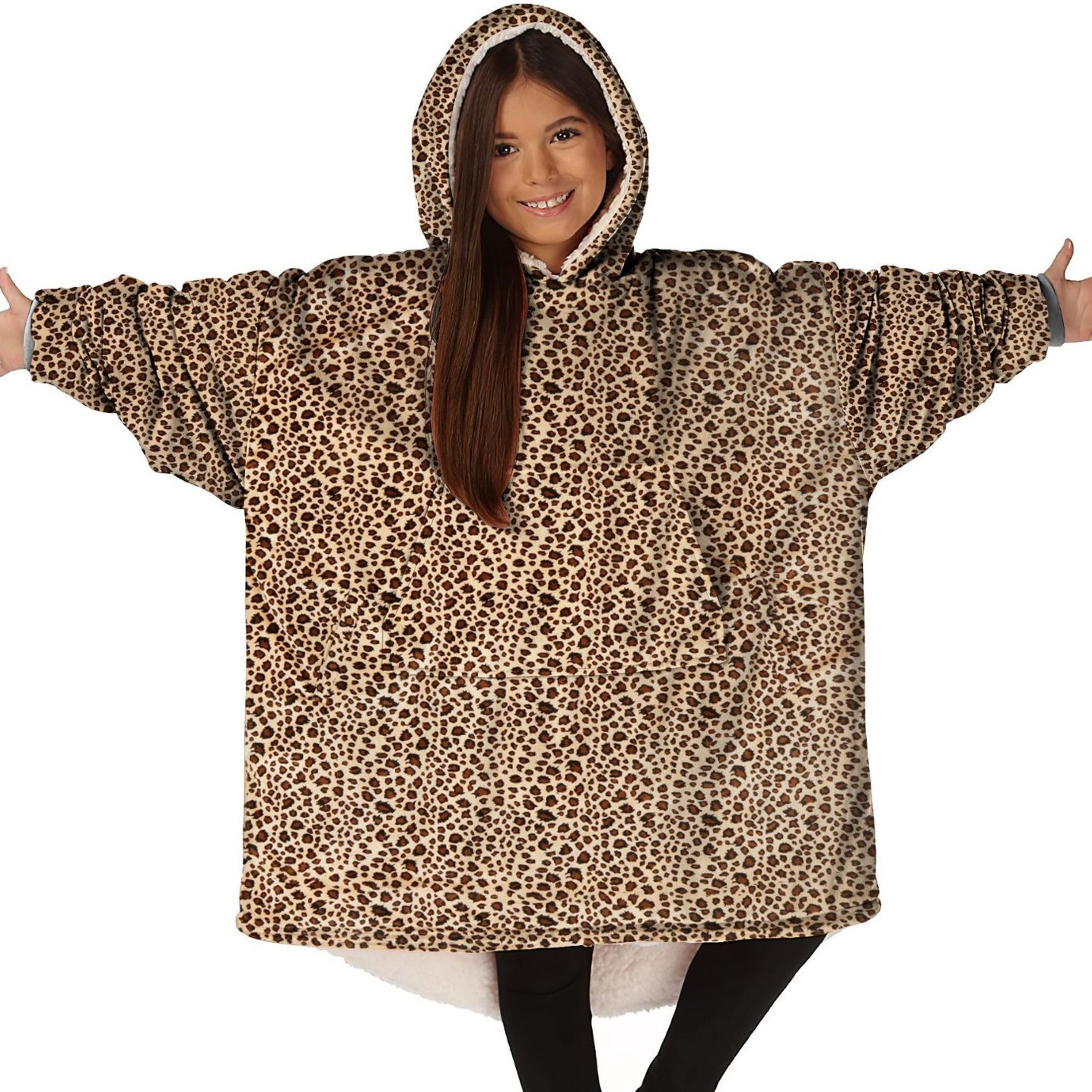 GraceChic GraceChic Cross-Border Clothes Wearable Blanket Super Soft Leopard Print Hooded Pajamas Double Layer Lazy Sweatshirt_voghion.com