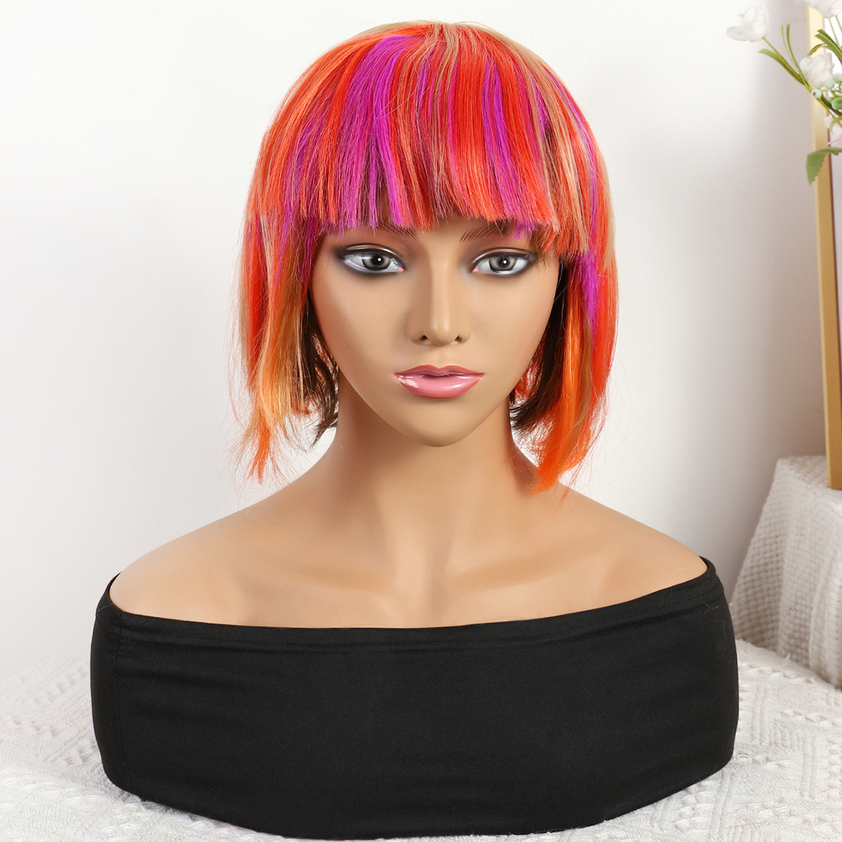 Nuevo estilo transfronterizo rojo degradado largo recto 12inch sin encaje peluca europea y americana brasileña