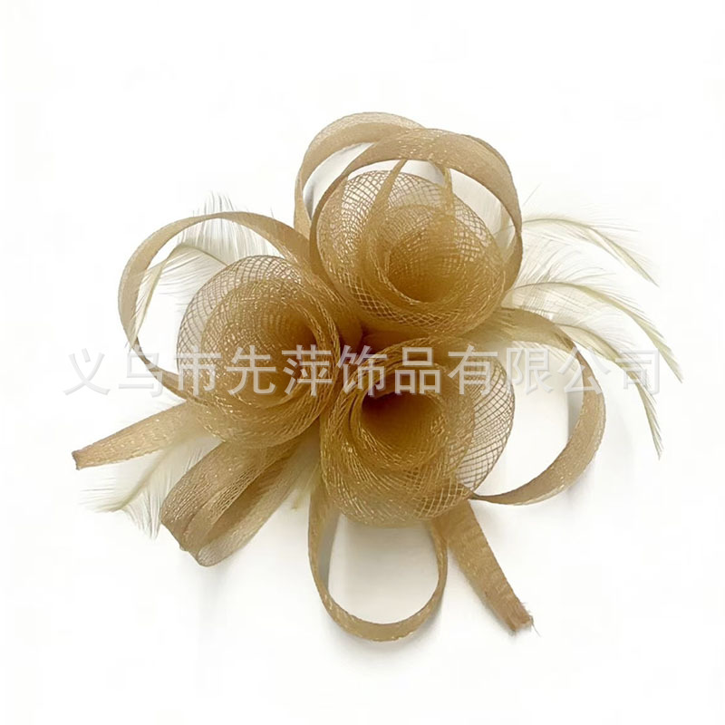 Cross-Border New Style Bridal Headpiece with Mesh Flowers, Versatile for Commuting, Vintage Mesh Feather Headpiece, Corsage Headpiece