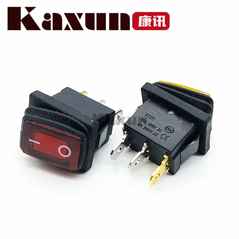 KCD3防水船型开关防尘 三脚两档 12V/220V 带灯翘板电源船形开关