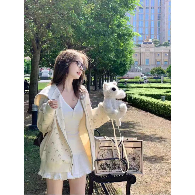 可爱蝴蝶结碎花连帽开衫卫衣女2025秋冬新款奶fufu百搭加绒外套|undefined
