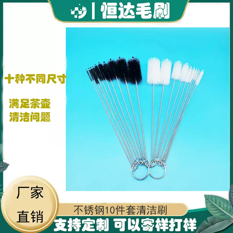 恒达  10件套多用途试管刷 不锈钢试管清洁刷套装 茶壶嘴套装刷