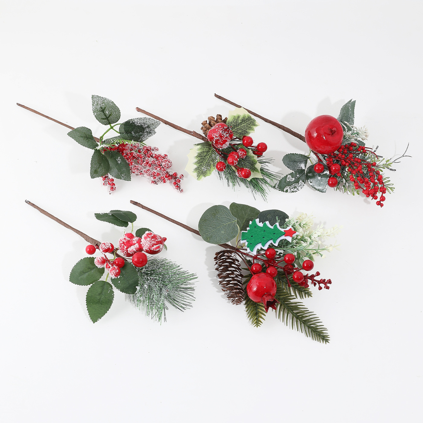 Nuevo transfronterizo de imitación verde con nieve pinos rojos pinos pinos pinos decoración de hojas de lujo diseño de decoración del hogar